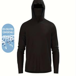 Men’s Protection Hooded Shirt With Mask, Active Long Sleeve Comfortable High Stretch Rash Guard For Fishing Hiking Outdoor Clothing Shop Online at Dubai Trades