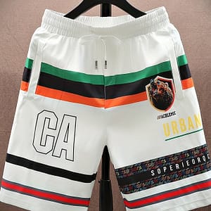 Men’s Quick-dry Summer Shorts With Brown Bear Print – Casual Polyester Drawstring Waist, With Colorful Stripes & Urban Street Clothing Shop Online at Dubai Trades