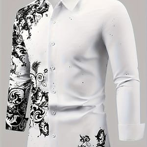 Men’s Shirt With Button-up Collar, Stylish Floral Pattern, 3d , Long Sleeves, Commuting. Casual Button-Down Shirts Shop Online at Dubai Trades