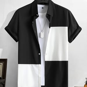 Men’s Short Sleeve Shirt, July 41, Polyester 100%, Solid Color, Mature Lapel Collar, Regular Fit, Summer Woven Fabric, 120g/m² – Non-stretch Casual Button-Down Shirts Shop Online at Dubai Trades