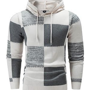 Men’s Slim Fit Hooded Sweater – Casual Plaid Color , Long Sleeve Pullover With Ribbed Detail, Machine Washable For Fall/winter Outdoor Activities, Sweater Hoodie Clothing Shop Online at Dubai Trades