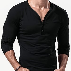 Men’s Slim-fit Long Sleeve Henley Shirt – Deep V-neck, Stretchy Polyester Blend, Ideal For Spring & Fall, Solid Color, Machine Washable Clothing Shop Online at Dubai Trades