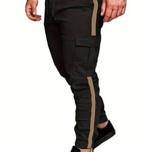 Men’s Striped Track Pants With Multi Pockets, Active Drawstring Joggers For Outdoor Activities Gift Active Shop Online at Dubai Trades