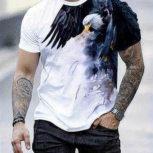 Men’s Summer Casual 3d Eagle Print T-shirt – Lightweight Polyester, Crew Neck, Short Sleeve, Machine Washable, Outdoor Graphic Tee With Clothing Shop Online at Dubai Trades