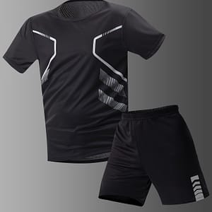 Men’s Summer Casual Sportswear Set – 2pcs Polyester T-shirt & Shorts Combo, Round Neck, Printed Design Active Shop Online at Dubai Trades