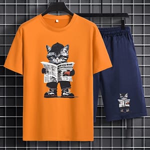 Men’s Summer Casual Sportswear Set – Trendy Printed Short Sleeve Hoodie & Drawstring Shorts, Breathable Polyester Active Shop Online at Dubai Trades