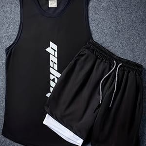 Men’s Summer Fashion 2-pack Co Ord Set Of Sportswear, Letter Print Tank Top & 2 In 1 Drawstring Shorts, Chic And Stylish Running And Training Wear Clothing Shop Online at Dubai Trades