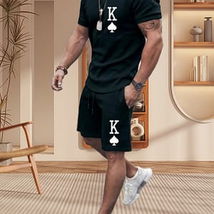 Men’s T-shirt Set Tennis Shirt Color-matching Round Neck Casual Wear Vacation Short Sleeve Two-piece Set Clothing Gymnastics Casual Clothing Shop Online at Dubai Trades