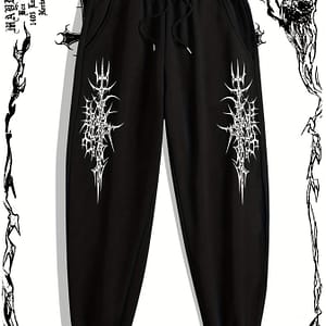 Men’s Totem Print Joggers – Stylish Black Casual Pants With , Drawstring Waist, Comfortable Polyester Fabric For Fall/winter Outdoor Activities Casual Shop Online at Dubai Trades