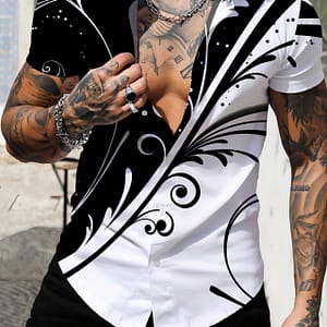 Men’s Trendy 3d Print Short Sleeve Button Up Lapel Shirt For Summer Daily, Outdoor Holiday, Stylish Collared Top Button-Down Shirts Shop Online at Dubai Trades