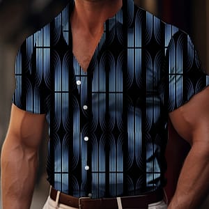 Men’s Trendy Hawaiian Lapel Collar Graphic Shirt With Stylish Geometric Print For And Casual Wear Casual Button-Down Shirts Shop Online at Dubai Trades