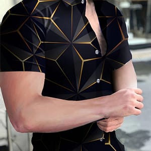 Men’s Trendy Lapel Collar Graphic Shirt With Stylish Geometric Pattern Print For And Casual Wear Casual Button-Down Shirts Shop Online at Dubai Trades