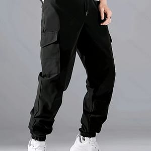 Men’s Trendy Solid Cargo Pants With Side Pocket, Comfy Casual Loose Fit Trousers For Men’s Outdoor Activities Active Shop Online at Dubai Trades