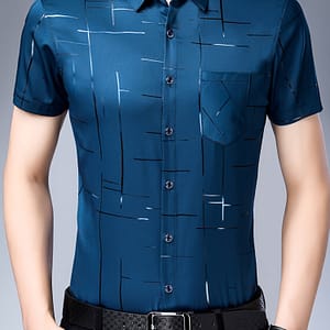 Men’s Trendy Striped Pattern Print Short Sleeve Lapel Shirt Top, Male Casual Button Up Shirt For Summer Casual Casual Button-Down Shirts Shop Online at Dubai Trades