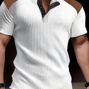 Men’s Waffle Texture Henley Shirt – Casual Summer Short Sleeve, Round Neck, Non-stretch Fabric Clothing Shop Online at Dubai Trades