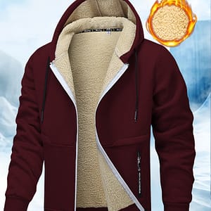 Men’s Warm Fleece-lined Hooded Jacket – Casual Beige Zip-up With , Thick & Cozy For Fall/winter Fleece Jackets Shop Online at Dubai Trades 2