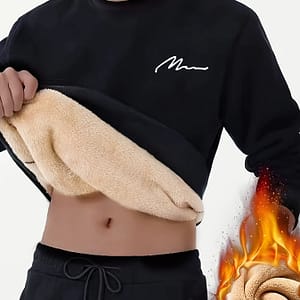 Men’s Winter Warm Fleece-lined Crew Neck Sweatshirt – Casual Black Long Sleeve With “mom” Embroidery, Machine Washable, Cozy Polyester Fabric Clothing Shop Online at Dubai Trades