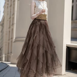 Mesh Layered Skirt, Casual Solid Color Waist Tiered Skirt, Women’s Clothing Clothing Shop Online at Dubai Trades