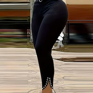 Metal Hole Decor High Waist Pants, Casual Skinny Split Pants, Women’s Clothing Clothing Shop Online at Dubai Trades