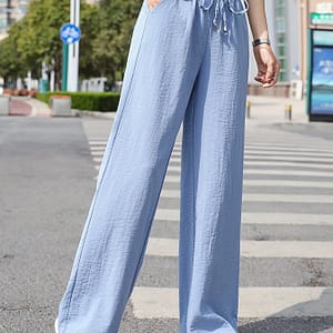 Minimalist Solid Drawstring Pants, Casual Long Length Waist Wide Leg Pants, Women’s Clothing Clothing Shop Online at Dubai Trades