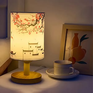 Modern Usb-powered Table Lamp With Cherry & East Asian Architecture Design – Wooden Night Light For Bedroom, Living Room, Office Decor, Table Lamp For Bedroom Home & Kitchen Shop Online at Dubai Trades