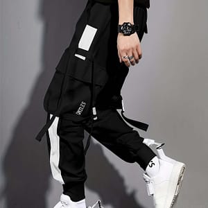 Multi-pocket Ribbon Design, Summer Breathable Thin Color Block Overalls For Men, Fashionable And Comfortable Jogging Pants Clothing Shop Online at Dubai Trades
