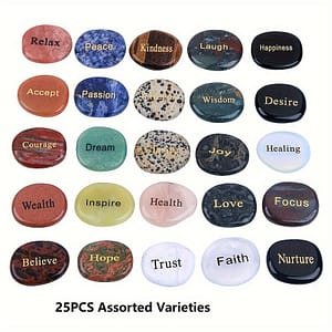 Natural Engraved Inspirational Words Trouble Stone, Natural Mixed Color Stone, (25pcs/set With Different English Words), Ideal Choice For Gifts Clothing, Shoes & Jewelry Shop Online at Dubai Trades