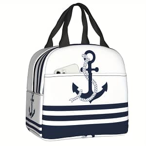 Nautical Blue Anchor Insulated Lunch Bag – Durable Oxford Cooler Tote With Stripes – Large Capacity, Reusable For Office, School, And Outdoor Picnics, Lunch Bag Insulated Home & Kitchen Shop Online at Dubai Trades