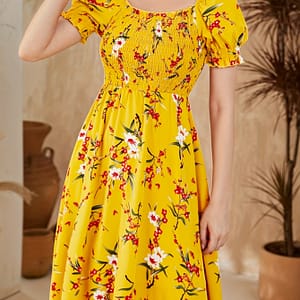 Neck Dress With Puff Sleeves – Parties & Evening Events, Polyester, Machine Washable Clothing Shop Online at Dubai Trades