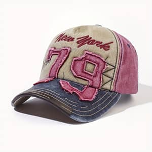 New 79 Embroidery Baseball Cap Vintage Color Block Washed Distressed Sun Hat Breathable Adjustable Dad Hats For Women Men Accessories Shop Online at Dubai Trades