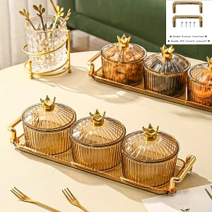 New High-value Light Luxury Candy Box Household Sealed Jar Material Storage Candy 3 Bottles With Tray Candy Servers Shop Online at Dubai Trades