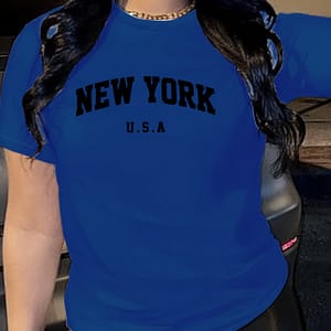 New Letter Print T-shirt, Short Sleeve Crew Neck Casual Top For Summer & Spring, Women’s Clothing Clothing Shop Online at Dubai Trades