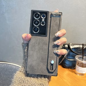 New Monochrome Retro High-end Artificial Leather Pattern Wristband Mobile Phone Holder Mobile Phone Case For S22 S23 S24 Ultra S23 Ultra S22 Phone Protective Case Basic Cases Shop Online at Dubai Trades