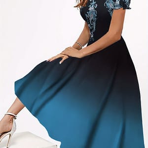 Paisley Neck Dress, Casual Short Sleeve Ruffle Trim Gradient Dress For , Women’s Clothing Clothing Shop Online at Dubai Trades