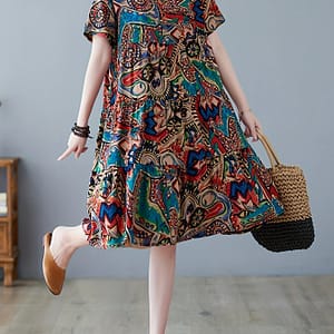 Paisley Print Crew Neck Dress, Casual Short Sleeve Loose Fit Dress For , Women’s Clothing Clothing Shop Online at Dubai Trades