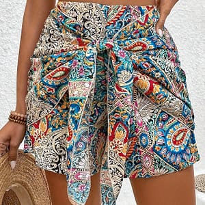 Paisley Print High Waist Shorts, Knot Front Shorts For , Women’s Clothing Clothing Shop Online at Dubai Trades