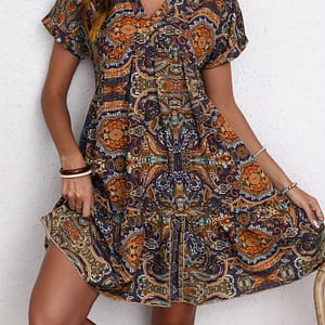 Paisley Print V Neck Dress, Casual Short Sleeve Loose Fit Dress For , Women’s Clothing Clothing Shop Online at Dubai Trades