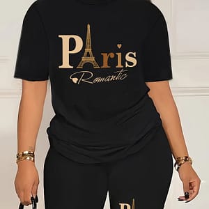 Paris Shorts Set, Crew Neck Short Sleeve T-shirt & Skinny Shorts Outfits, Women’s Clothing Clothing Shop Online at Dubai Trades