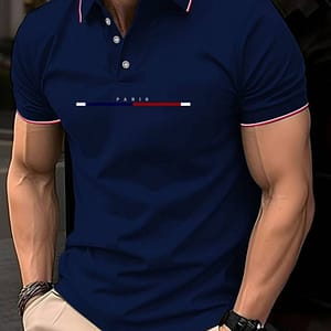 Paris With Colored Pattern Print, Men’s Golf T-shirt Breathable Comfortable Casual Short Sleeve Polyester Button Slight Stretch For Clothing Shop Online at Dubai Trades