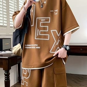 Pei Kuan’ Summer Men’ Suit Youth Student Casual Suit Two-piece Suit T-shirt Shorts Set Short Sleeve Shorts Set 1 Suit Breathable And Comfortable Sweat Absorbent Active Shop Online at Dubai Trades