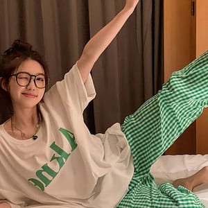 Plaid & Letter Print Loose Set, Casual Short Sleeve Round Neck Top & Pants, Women’s Loungewear Clothing Shop Online at Dubai Trades