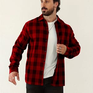 Plaid Long Sleeve Shirt – Casual, Breathable Polyester With Lapel Collar, Button-up Closure – Ideal For City & Outdoor Activities Casual Button-Down Shirts Shop Online at Dubai Trades