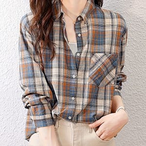 Plaid Pattern Button Front Shirt, Elegant Long Sleeve Lapel Collar Shirt, Women’s Clothing Blouses Shop Online at Dubai Trades