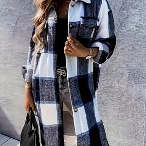 Plaid Print Long Length Jacket, Casual Button Front Flap Pockets Outwear, Women’s Clothing Clothing Shop Online at Dubai Trades
