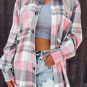 Plaid Print Simple Shirt, Casual Button Front Long Sleeve Shirt, Women’s Clothing Blouses Shop Online at Dubai Trades
