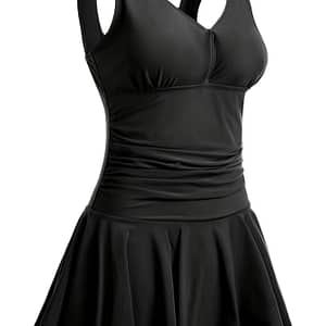 Plain Ruched V Neck Briefs One-piece Swimsuit, Retro High Stretch Flattering Swim Dress Bathing Suits, Women’s Swimwear & Clothing Clothing Shop Online at Dubai Trades