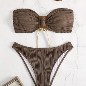 Plain Striped Textured 2 Piece Set Bikini, Tube Buckle High Cut Swimsuits, Women’s Swimwear & Clothing Bikinis Shop Online at Dubai Trades