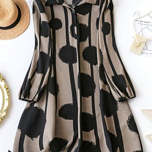 Plus Size Allover Print Button Front Dress, Elegant Long Sleeve Loose Fit Dress For Spring & Fall, Women’s Plus Size Clothing Clothing Shop Online at Dubai Trades