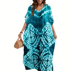 Plus Size Boho Cover Up, Women’s Plus Tie Dye Batwing Sleeve V Neck Kaftan Beach Cover Up Dress Clothing Shop Online at Dubai Trades