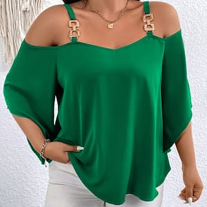 Plus Size Cold Shoulder Blouse, Casual Chain Linked 3/4 Sleeve Blouse For Spring, Women’s Plus Size clothing Clothing Shop Online at Dubai Trades